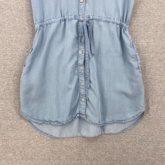 Thread & Supply Shirt Dress Women Medium Blue Button Up Drawstring Waist Pockets - Picture 8 of 14